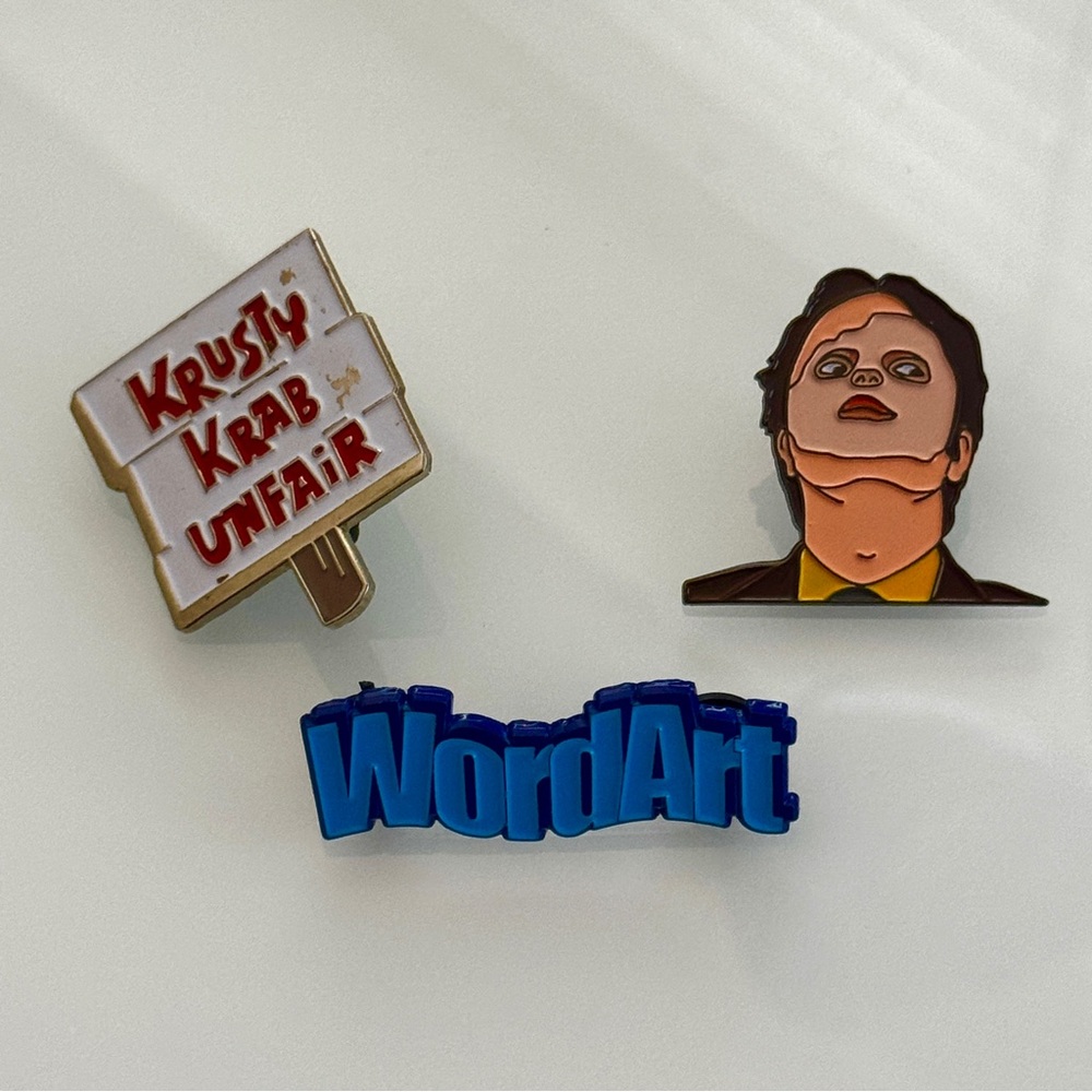 PIN SET - Nostalgia Set of Large Enamel Pins - Wordart, The Office, SpongeBob